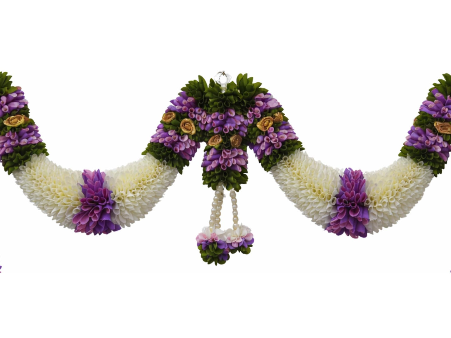 Purple & Cream Hanging Artificial Flower Toran for Main Door Entrance, Reusable Thoran for Pooja Mandir, Living Room & Home Décor, Bandarwal for Festival Decoration (42x25 inch)