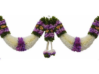 Purple & Cream Hanging Artificial Flower Toran for Main Door Entrance, Reusable Thoran for Pooja Mandir, Living Room & Home Décor, Bandarwal for Festival Decoration (42x25 inch)