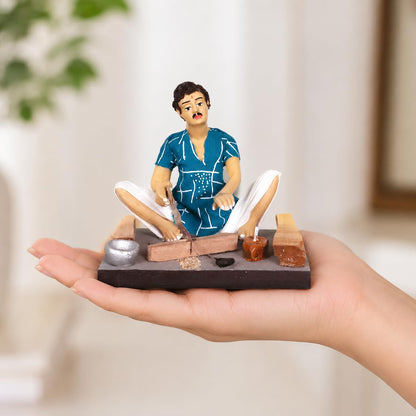 Niharika Collections Krishnanagar Handmade Clay Gift & Décor | Basic- Sitting Human Figure Miniature Idol - Carpenter