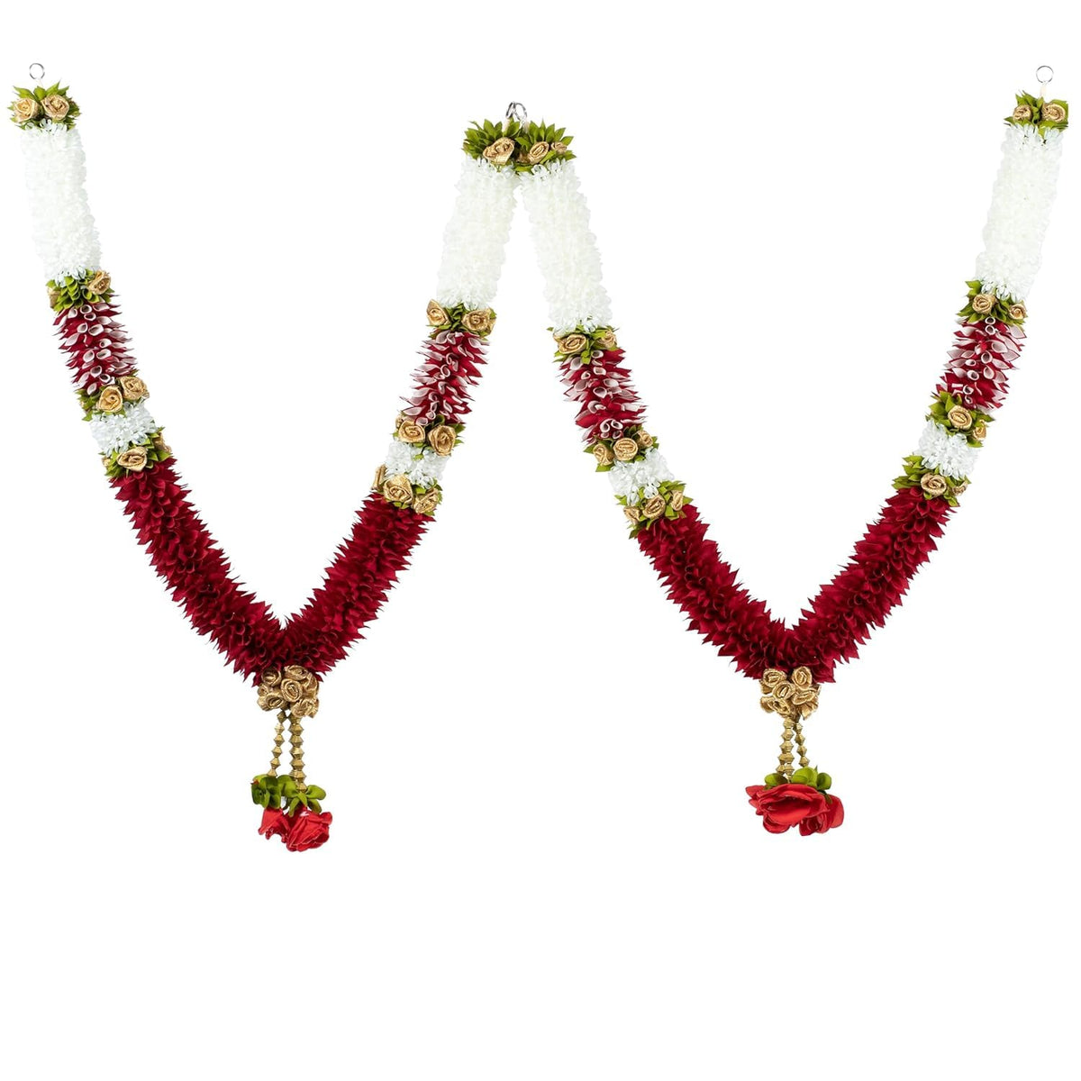 A Pair of Artificial Garland for Wedding, 50 Inches Handcrafted Artificial Flower Garland for Sankranti Ugadi Varamahalakshmi Wedding Event, Diwali & Navaratri Festivals (Maroon)