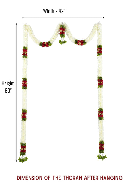 Toran for Main Door Entrance, Bandarwal for Festival, Pooja Mandir & Wedding, Handmade Traditional Flower Hanging for Home & Office Decor (42 inches 60 inches) White