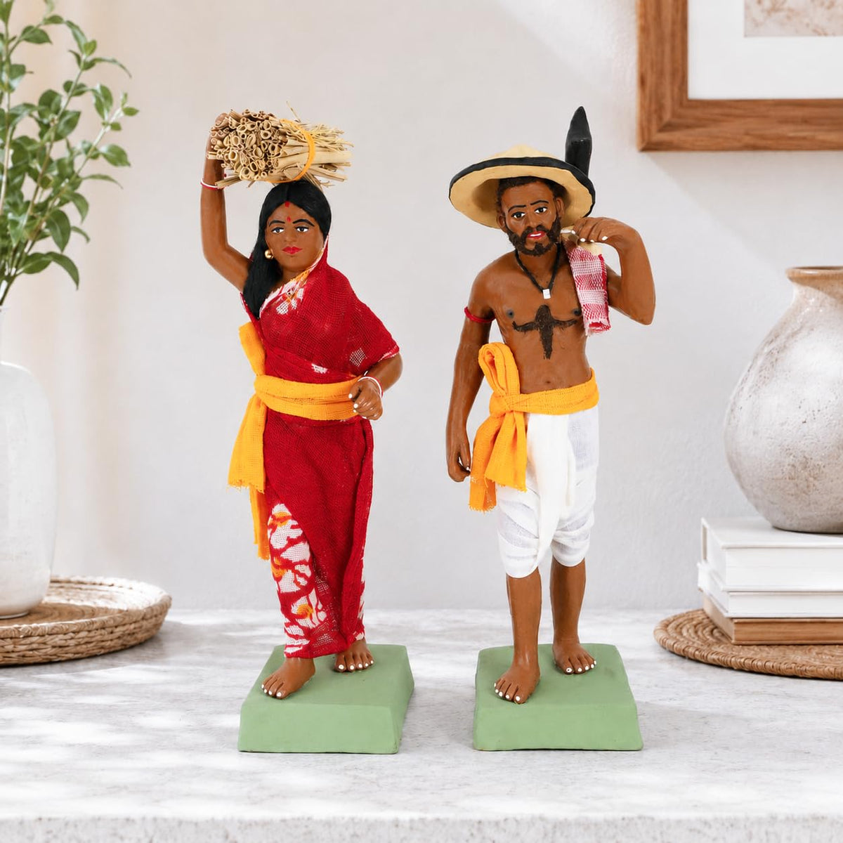 Niharika Collections Krishnanagar Handmade Clay Human Figure Gift & Decor (Indian Farmer Couple)