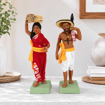 Niharika Collections Krishnanagar Handmade Clay Human Figure Gift & Decor (Indian Farmer Couple)