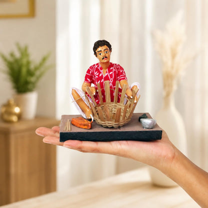 Niharika Collections Krishnanagar Handmade Terracotta Clay Basket Maker Miniature Idol Man | Basic Traditional Indian Home Decor, Golu Display and Gifting