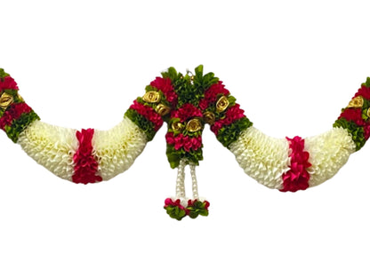 Cream & Pink Hanging Artificial Flower Toran for Main Door Entrance, Reusable Thoran for Pooja Mandir, Living Room & Home Décor, Bandarwal for Festival Decoration (42x25 inch)