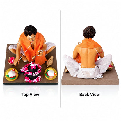 Niharika Collections Krishnanagar Handmade Terracotta Clay | Basic- Sitting Human Figure Miniature Idol - Priest | Home Decor, Golu Display and Gifting