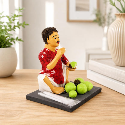 Niharika Collections Krishnanagar Handmade Clay Gift & Décor | Basic- Sitting Human Figure Miniature Idol - Coconut Seller