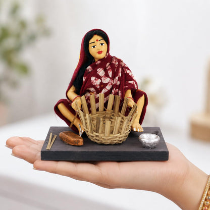 Niharika Collections Krishnanagar Handmade Terracotta Clay Woman Basket Maker Miniature Idol Basic | Traditional Indian Home Decor, Golu Display and Gifting