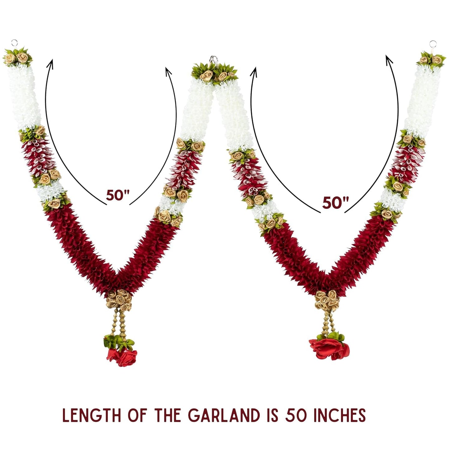 A Pair of Artificial Garland for Wedding, 50 Inches Handcrafted Artificial Flower Garland for Sankranti Ugadi Varamahalakshmi Wedding Event, Diwali & Navaratri Festivals (Maroon)
