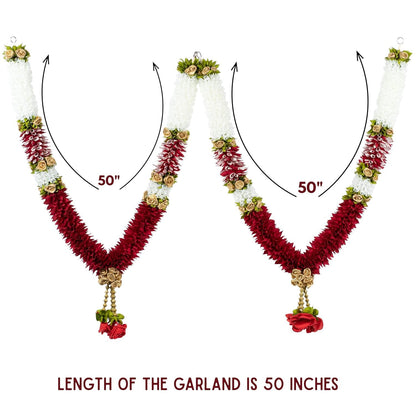 A Pair of Artificial Garland for Wedding, 50 Inches Handcrafted Artificial Flower Garland for Sankranti Ugadi Varamahalakshmi Wedding Event, Diwali & Navaratri Festivals (Maroon)