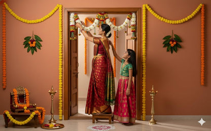 Toran for Main Door Entrance, Bandarwal for Festival, Pooja Mandir, Wedding & Home Decor, Handmade Traditional Flower Hanging for Home & Office Decor (42 inches x 14 inches) Cream