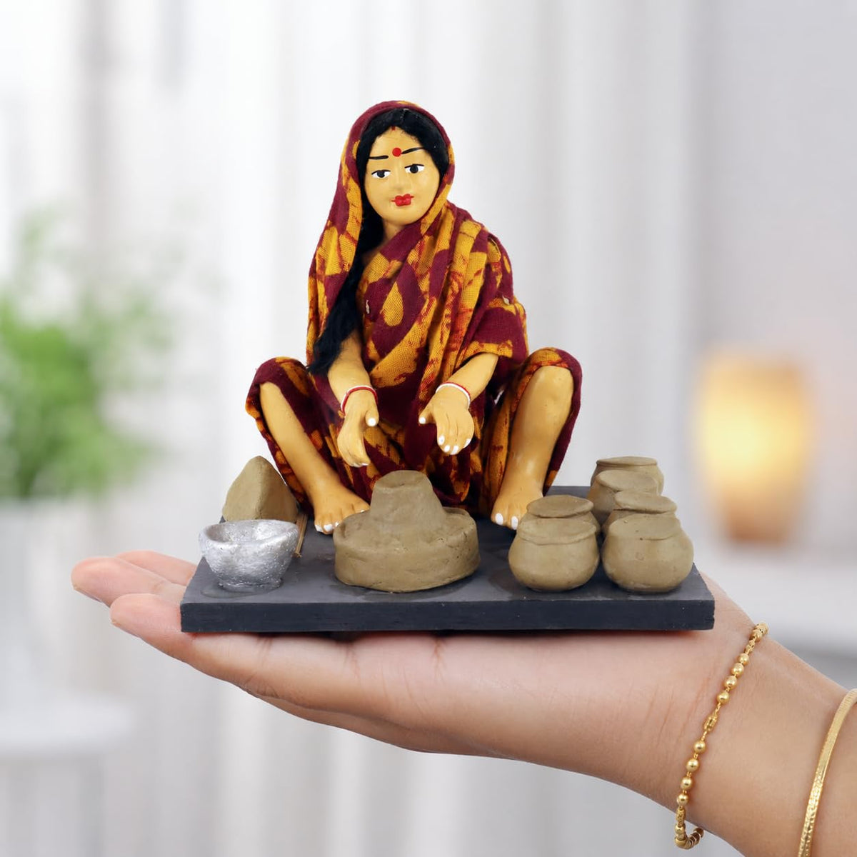 Niharika Collections Krishnanagar Handmade Clay Gift & Décor | Prime- Sitting Human Figure Miniature Idol - Potter