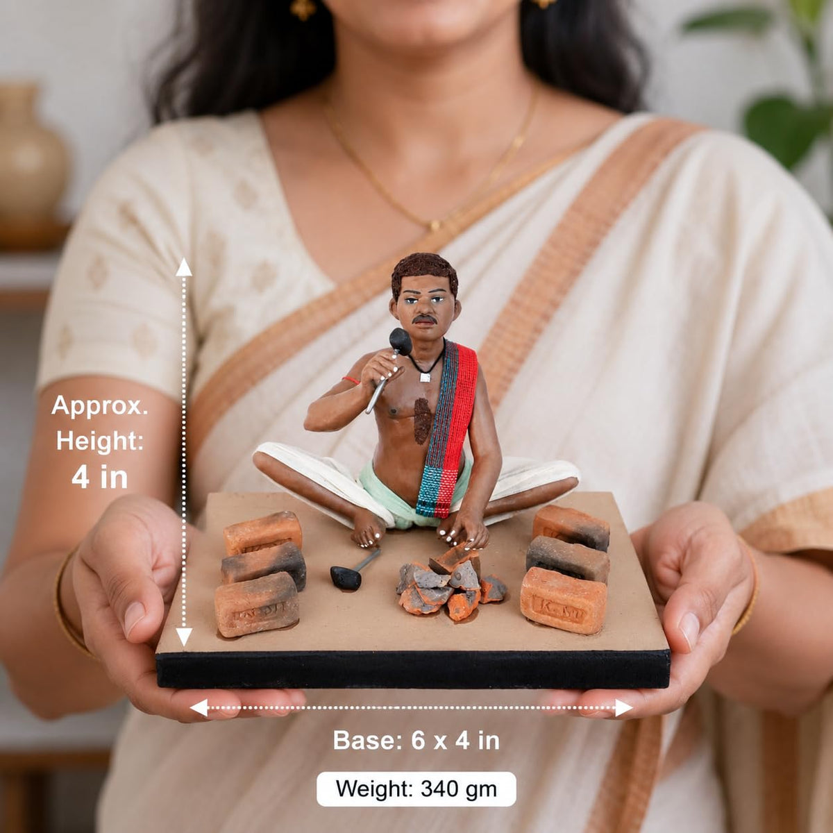 Niharika Collections Krishnanagar Handmade Clay Gift & Décor | Standard- Sitting Human Figure Miniature Idol - Brick Breaker