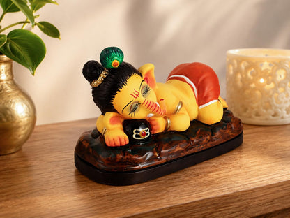 Niharika Collections Handmade Terracotta Sleeping Ganesha Idol Hugging Shivling | Eco-Friendly Clay Idol for Home Decor, Puja & Gift | Traditional Indian Art Figurine