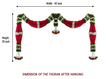Dark Pink & Cream Hanging Artificial Flower Toran for Main Door Entrance, Reusable Thoran for Pooja Mandir, Living Room & Home Décor, Bandarwal for Festival Decoration (42x25 inch)
