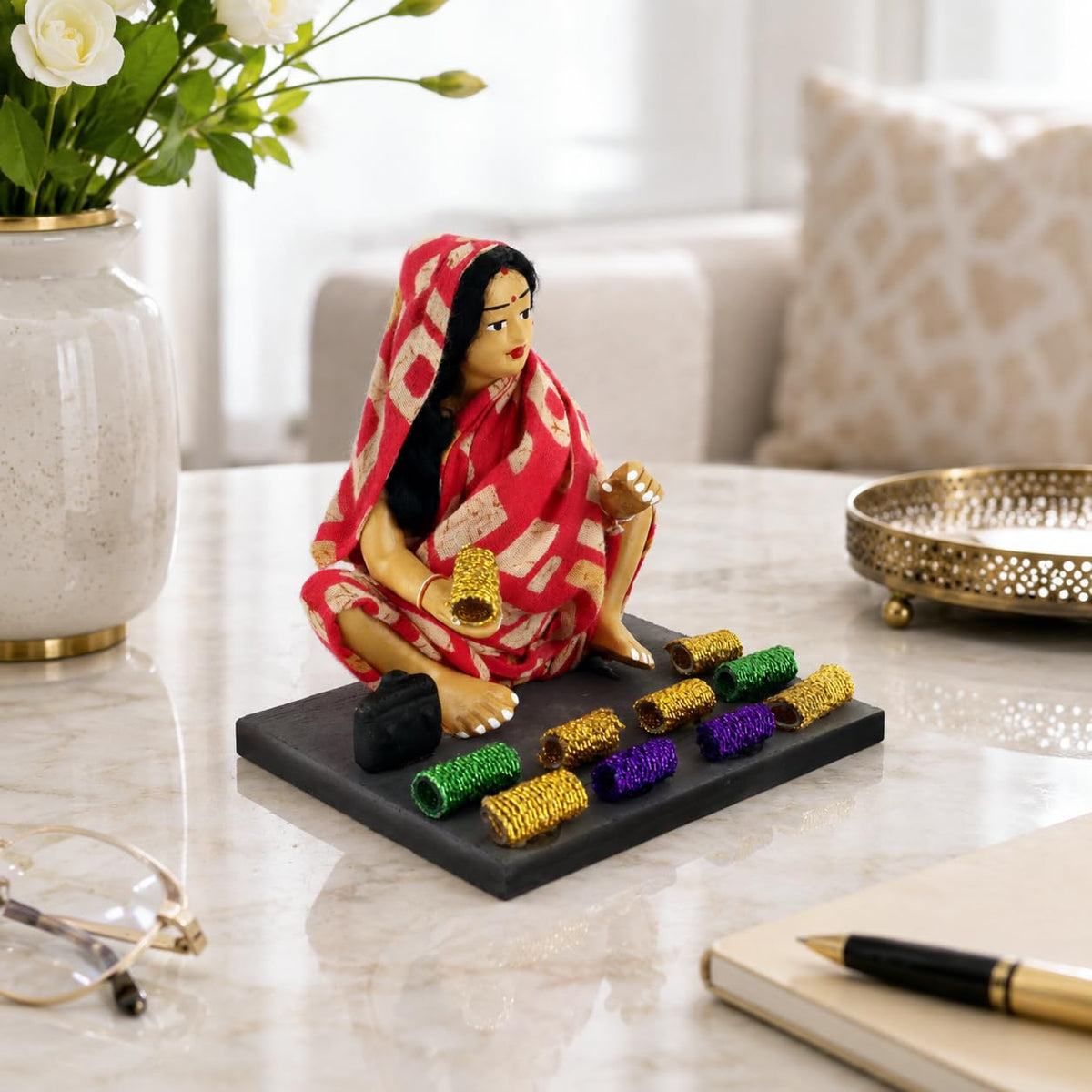 Niharika Collections Krishnanagar Handmade Terracotta Clay Man Bangle Seller Miniature Idol Basic | Indian Churi Seller Home Decor, Golu Display and Gifting