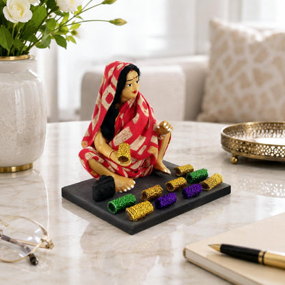 Niharika Collections Krishnanagar Handmade Terracotta Clay Man Bangle Seller Miniature Idol Basic | Indian Churi Seller Home Decor, Golu Display and Gifting