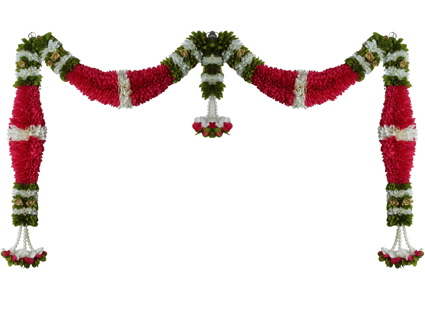 Dark Pink & Cream Hanging Artificial Flower Toran for Main Door Entrance, Reusable Thoran for Pooja Mandir, Living Room & Home Décor, Bandarwal for Festival Decoration (42x25 inch)