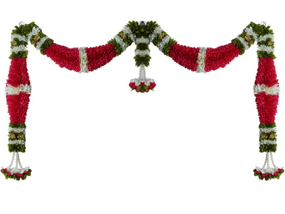 Dark Pink & Cream Hanging Artificial Flower Toran for Main Door Entrance, Reusable Thoran for Pooja Mandir, Living Room & Home Décor, Bandarwal for Festival Decoration (42x25 inch)