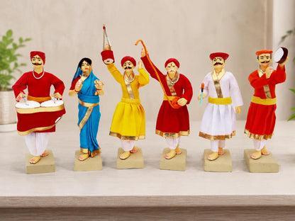 Niharika Collections Handmade Clay Terracotta | GONDHALI Folk Team – Set of 6 | Traditional Folk Art Miniature Idols