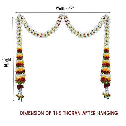 Toran for Main Door Entrance, Bandarwal for Festival, Pooja Mandir & Wedding, Handmade Traditional Flower Hanging for Home & Office Decor (42 inches 30 inches) White