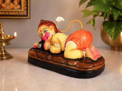 Niharika Collections Handmade Terracotta Sleeping Bal Hanuman Idol Hugging Shivling | Eco-Friendly Clay Idol for Home Decor, Puja & Gift | Traditional Indian Art Figurine