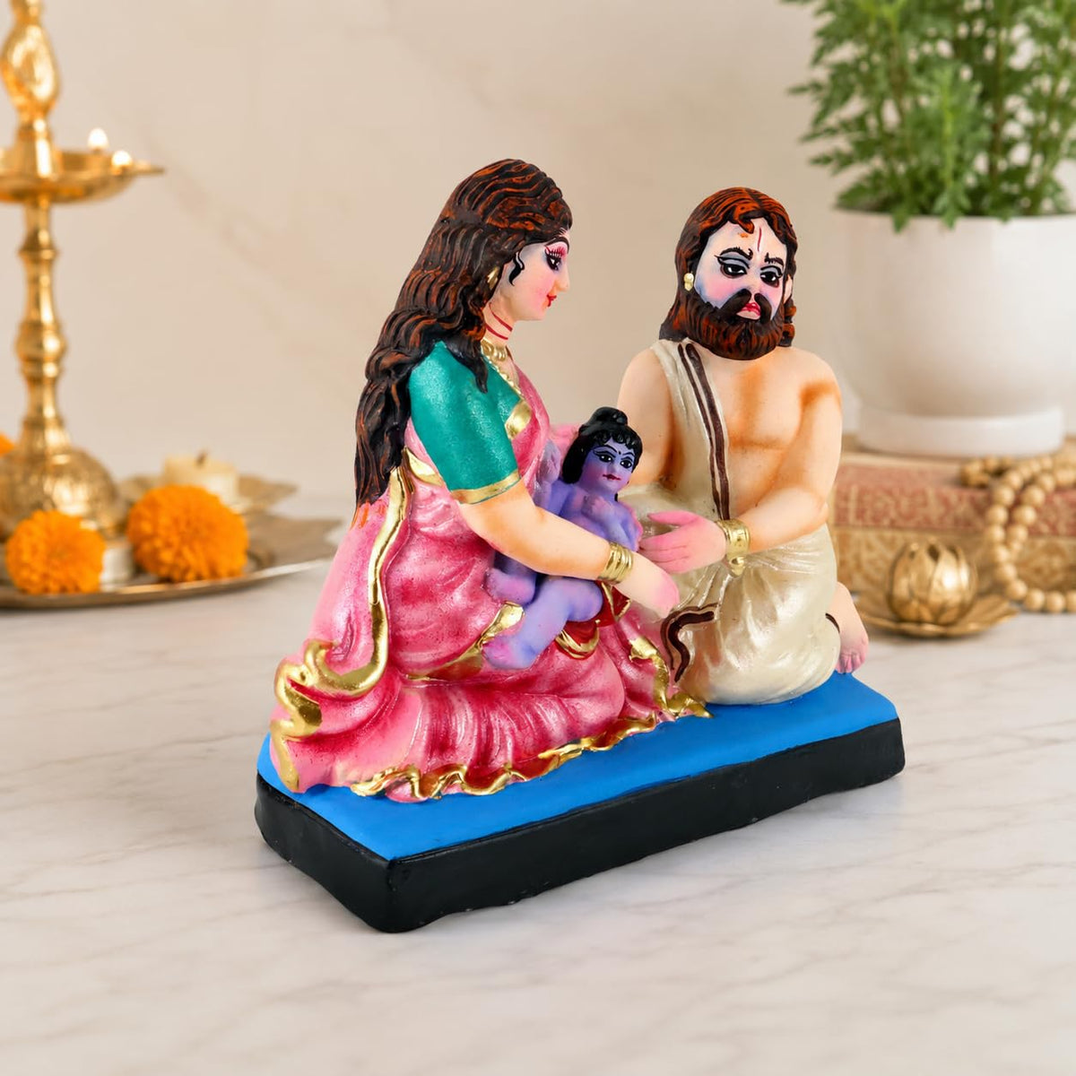 Niharika Collections Devaki and Vasudev with Baby Krishna Clay Terracotta Idol | Spiritual and Cultural Art | Home Décor & Gift