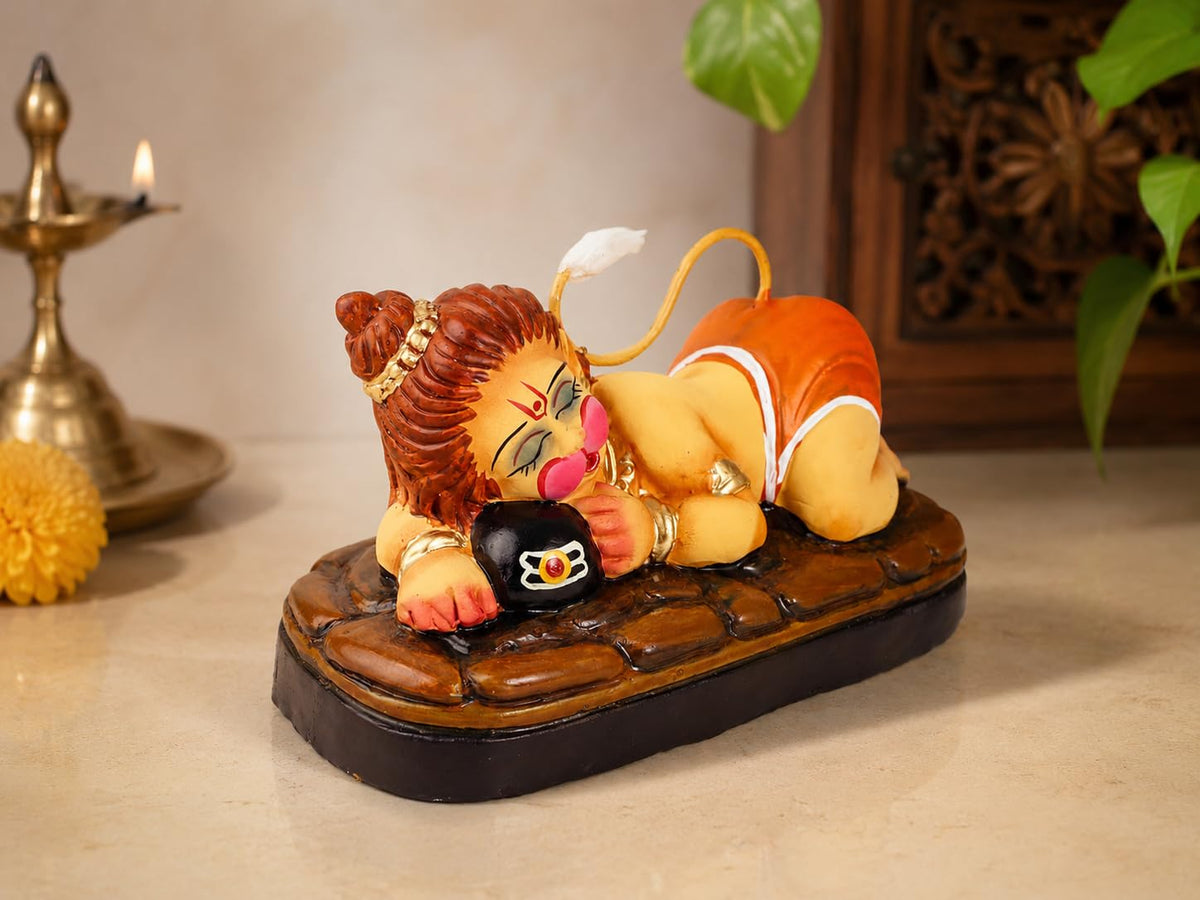 Niharika Collections Handmade Terracotta Sleeping Bal Hanuman Idol Hugging Shivling | Eco-Friendly Clay Idol for Home Decor, Puja & Gift | Traditional Indian Art Figurine