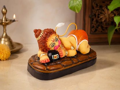 Niharika Collections Handmade Terracotta Sleeping Bal Hanuman Idol Hugging Shivling | Eco-Friendly Clay Idol for Home Decor, Puja & Gift | Traditional Indian Art Figurine