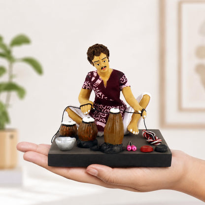 Niharika Collections Krishnanagar Handmade Clay Gift & Décor | Prime- Sitting Human Figure Miniature Idol - Musical Instruments Maker, 17 x 14 Cm, Multicolour