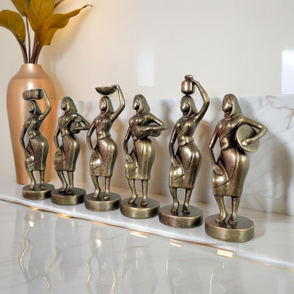 Niharika Collections Handmade Clay Terracotta Abstract Sculpture | Home Décor & Gift | Cultural Art | Working Farmer Women Idol | Set of 6