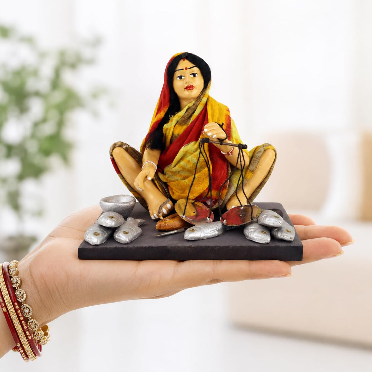 Niharika Collections Krishnanagar Handmade Clay Gift & Décor | Basic- Sitting Human Figure Miniature Idol - Fish Seller