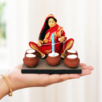Niharika Collections Krishnanagar Handmade Terracotta Clay | Basic- Sitting Figure Miniature Idol - Butter-Churning Woman | Home Decor, Golu Display and Gifting