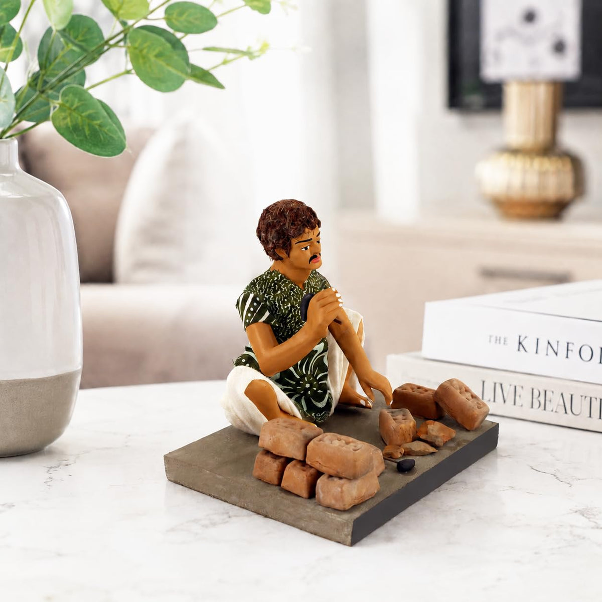 Niharika Collections Krishnanagar Handmade Clay Gift & Décor | Basic- Sitting Human Figure Miniature Idol - Brick Breaker