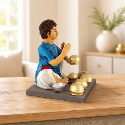 Niharika Collections Krishnanagar Handmade Clay Gift & Décor | Basic- Sitting Human Figure Miniature Idol - Kitchen Utensils Maker