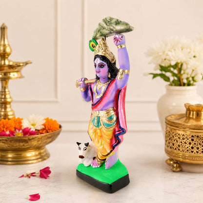 Niharika Collections Krishna Lifting Govardhan Parbat Idol | Spiritual & Cultural Clay Art | Handmade Terracotta Sculpture