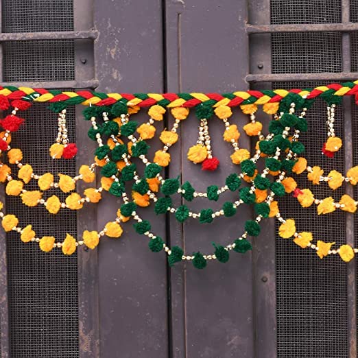 Handmade Cotton MulticolourDoor & Wall Hanging Toran/bandarbar/bandarwal for Main Door/Temple Door ! Ethnic Bandarwal For Diwali Decoration And Home Decor (Size 40 x 6 Inches) (Set Of 1)