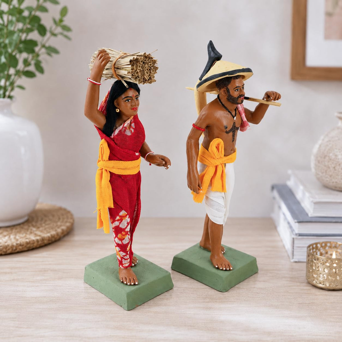 Niharika Collections Krishnanagar Handmade Clay Human Figure Gift & Decor (Indian Farmer Couple)