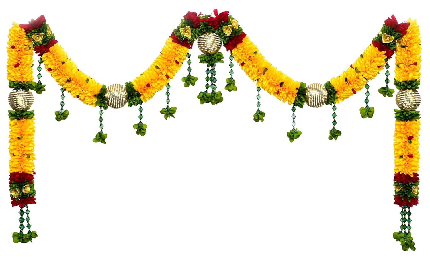 Toran for Main Door Entrance, Bandarwal for Festival, Pooja Mandir & Wedding, Handmade Traditional Flower Hanging for Home & Office Decor (42 inches 30 inches) Yellow