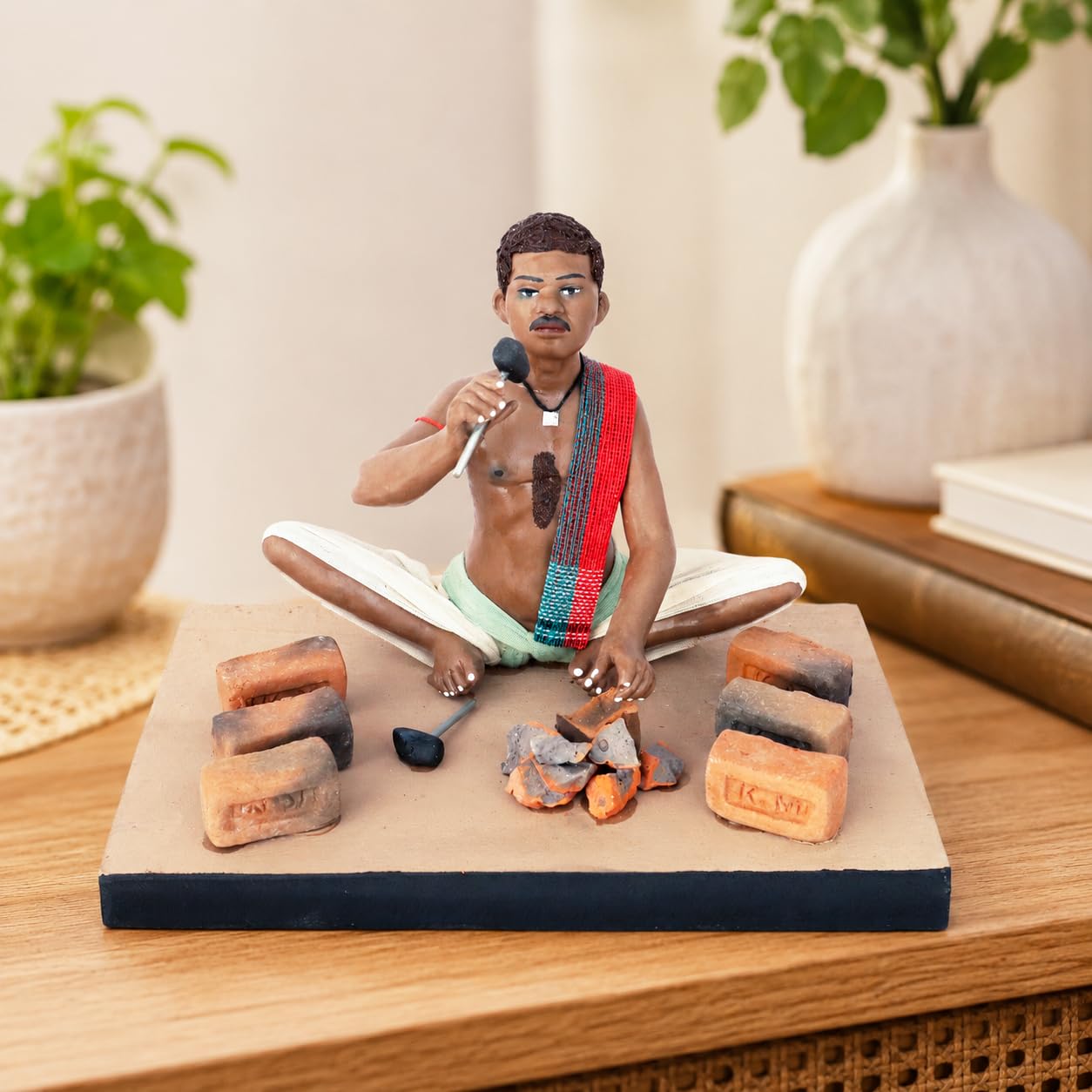Niharika Collections Krishnanagar Handmade Clay Gift & Décor | Standard- Sitting Human Figure Miniature Idol - Brick Breaker