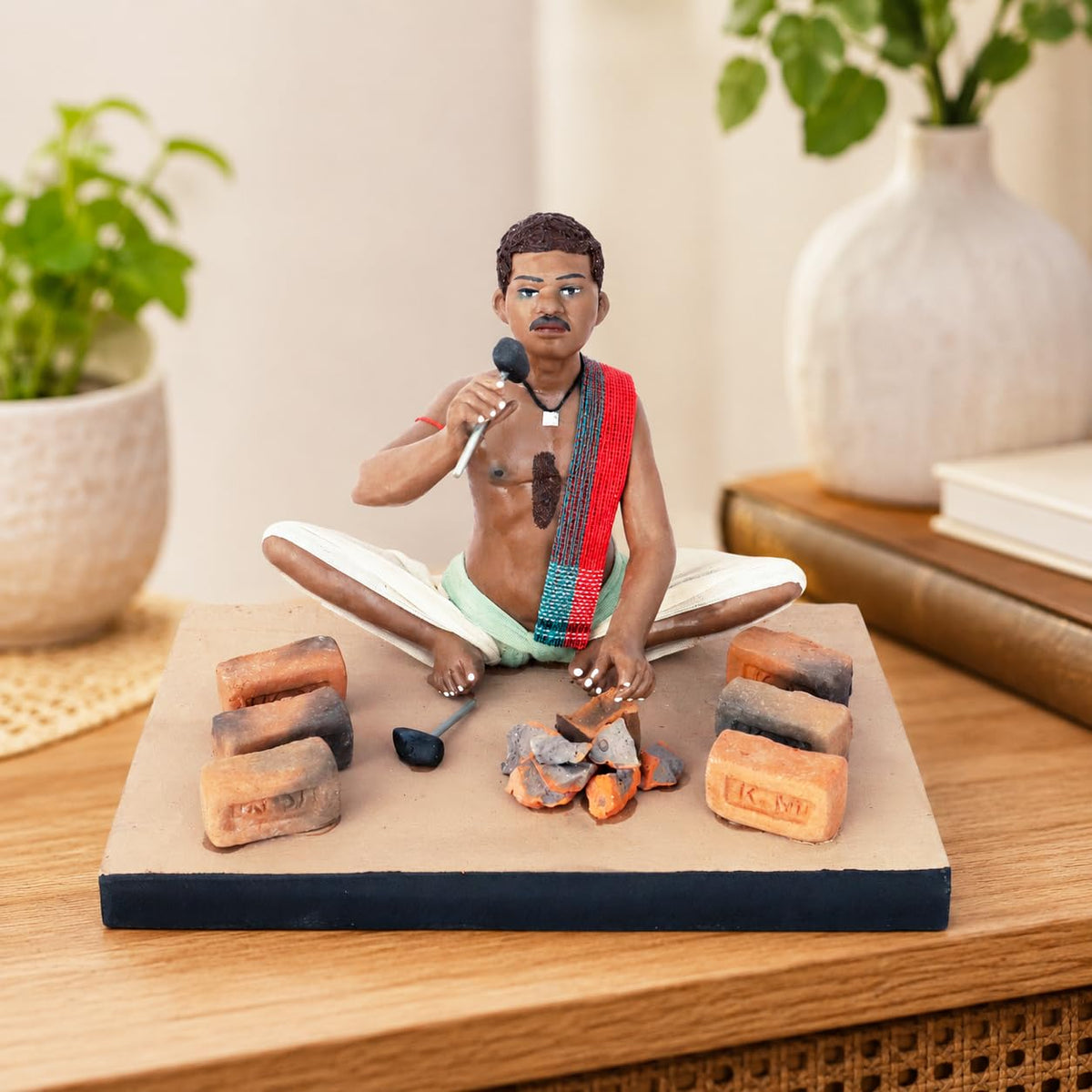 Niharika Collections Krishnanagar Handmade Clay Gift & Décor | Standard- Sitting Human Figure Miniature Idol - Brick Breaker