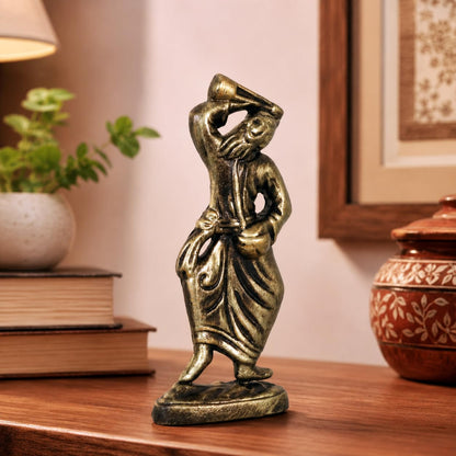 Niharika Collections Handmade Clay Terracotta Abstract Sculpture | Home Décor & Gift | Spiritual & Cultural Art | Baul - Folk Singer Idol (Color Golden)