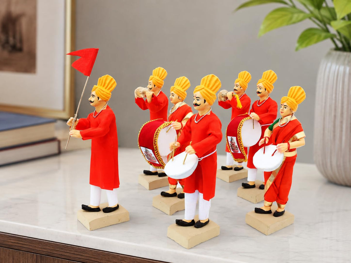 Niharika Collections Handmade Clay Terracotta | GANPATI VISARJAN Band – Set of 7 | Musical Miniature Idols