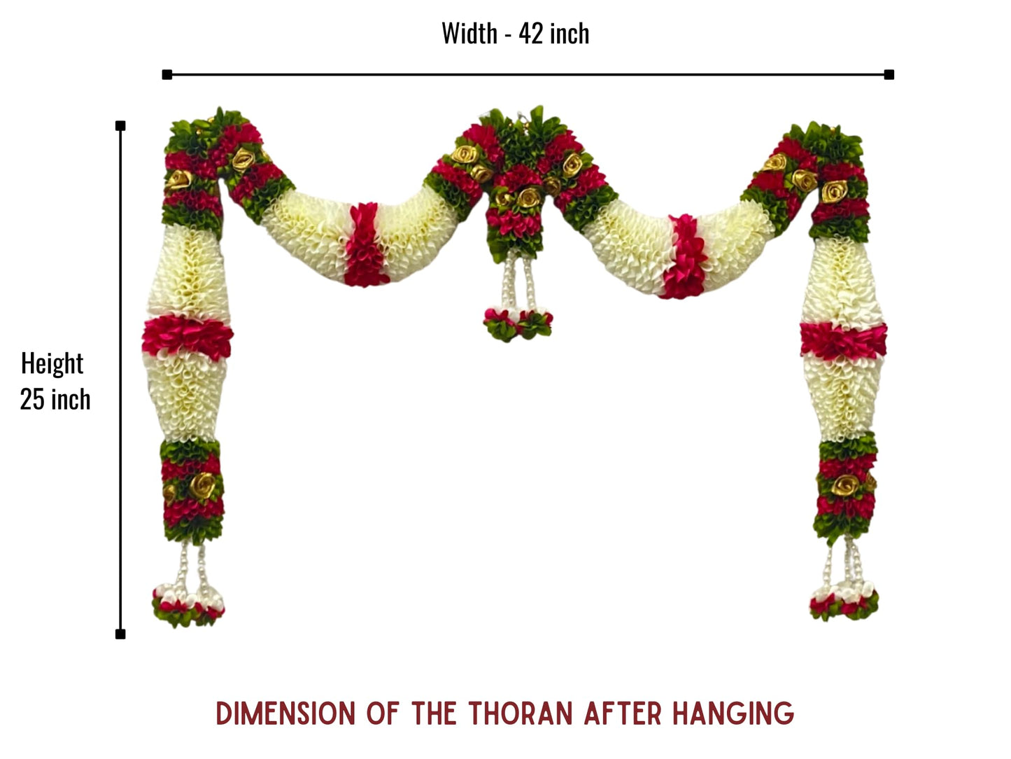 Cream & Pink Hanging Artificial Flower Toran for Main Door Entrance, Reusable Thoran for Pooja Mandir, Living Room & Home Décor, Bandarwal for Festival Decoration (42x25 inch)