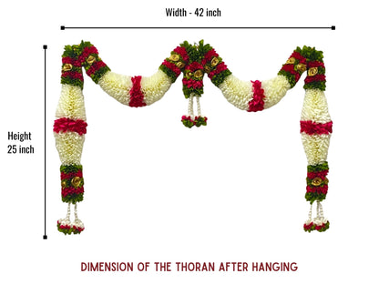 Cream & Pink Hanging Artificial Flower Toran for Main Door Entrance, Reusable Thoran for Pooja Mandir, Living Room & Home Décor, Bandarwal for Festival Decoration (42x25 inch)