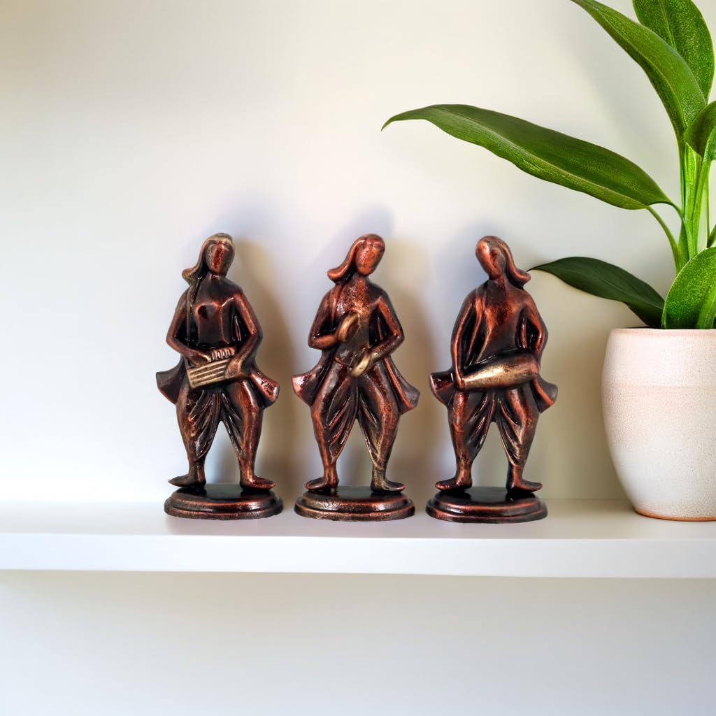 Niharika Collections Handmade Clay Terracotta Abstract Sculpture | Home Décor & Gift | Cultural Art | Musical Group Idol (Bronze Color, Set of 3)