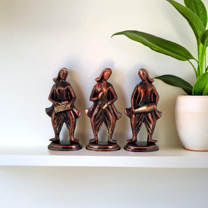 Niharika Collections Handmade Clay Terracotta Abstract Sculpture | Home Décor & Gift | Cultural Art | Musical Group Idol (Bronze Color, Set of 3)