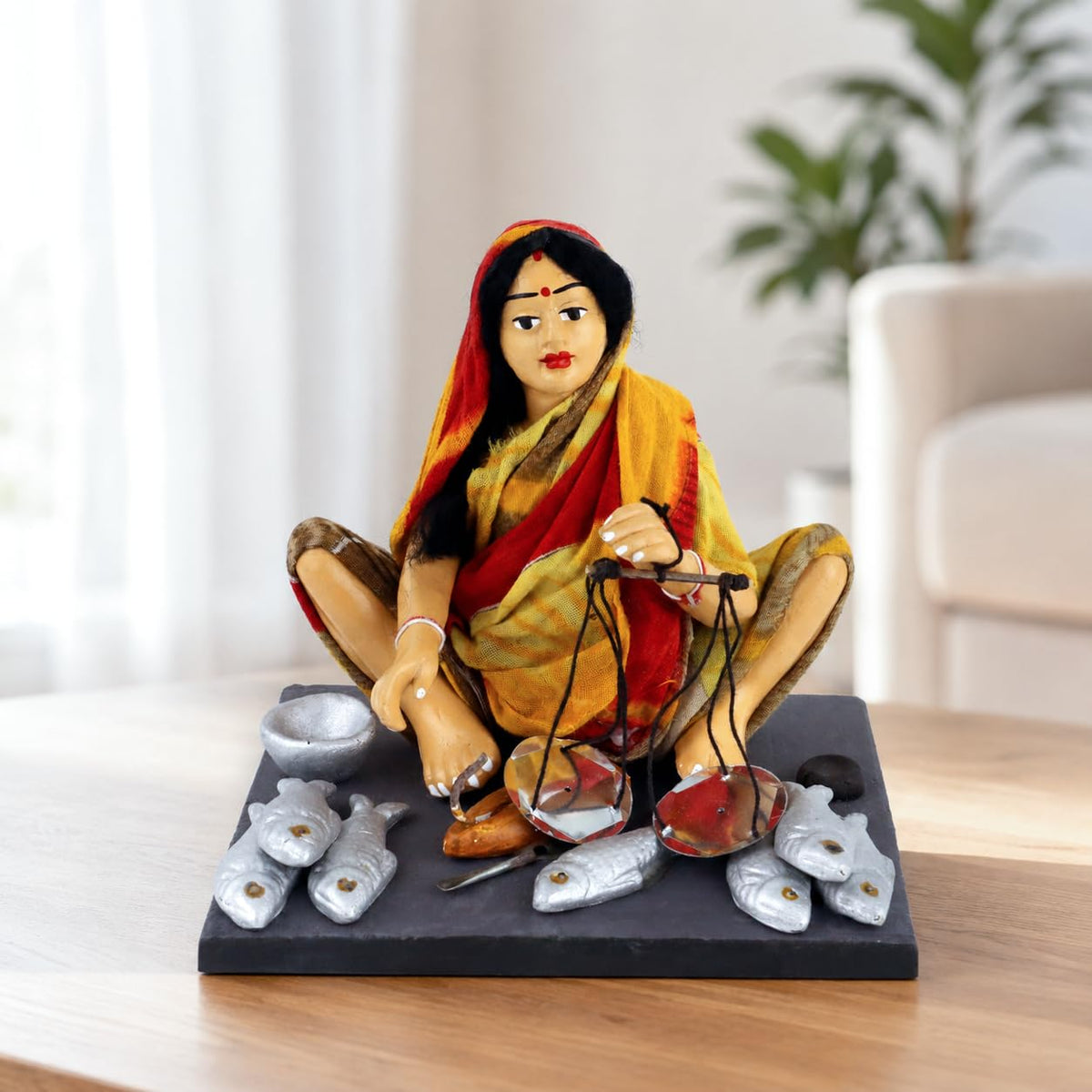 Niharika Collections Krishnanagar Handmade Clay Gift & Décor | Basic- Sitting Human Figure Miniature Idol - Fish Seller