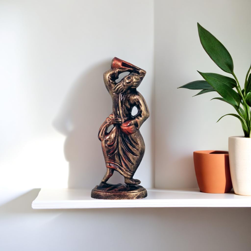 Niharika Collections Handmade Clay Terracotta Abstract Sculpture | Home Décor & Gift | Spiritual & Cultural Art | Baul - Folk Singer Idol (Color Golden)