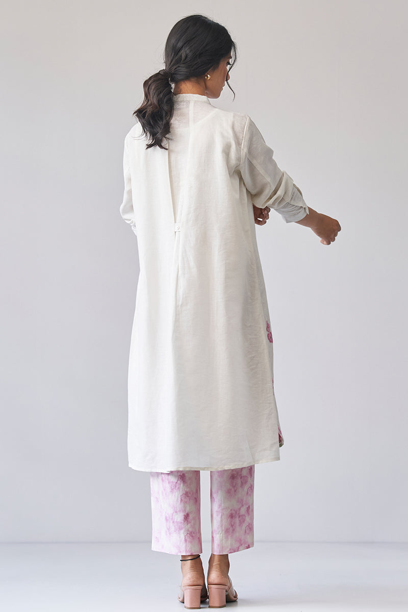 Women's Cream Woven Flower Cotton Linen Co-ord Set